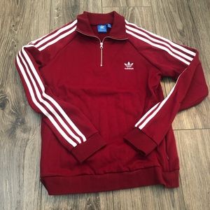 Adidas white strip burgundy jacket